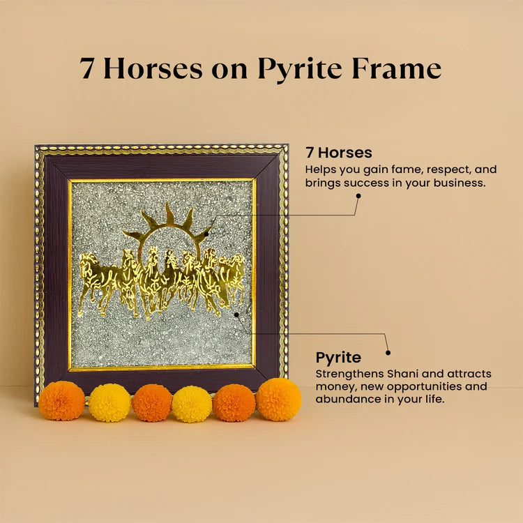 7 Horses on Raw Pyrite Frame