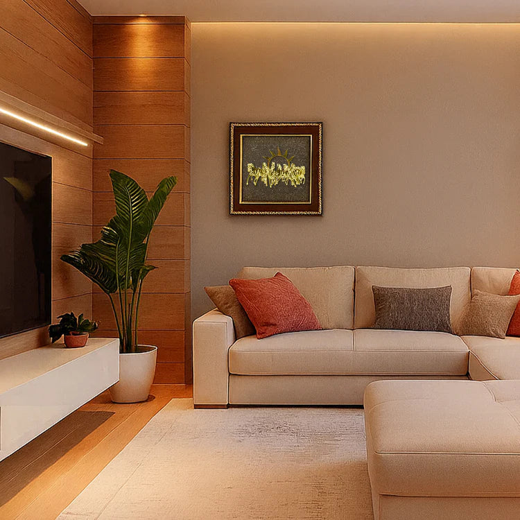 7 Horses on Raw Pyrite Frame